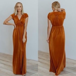 Baltic born Athena pleated maxi dress in Saffron orange